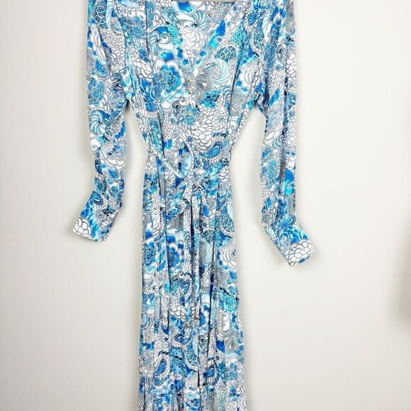 MELISSA ODABASH | Blue & White Long Sleeve Maxi Dress Women’s Size Medium - Picture 1 of 14